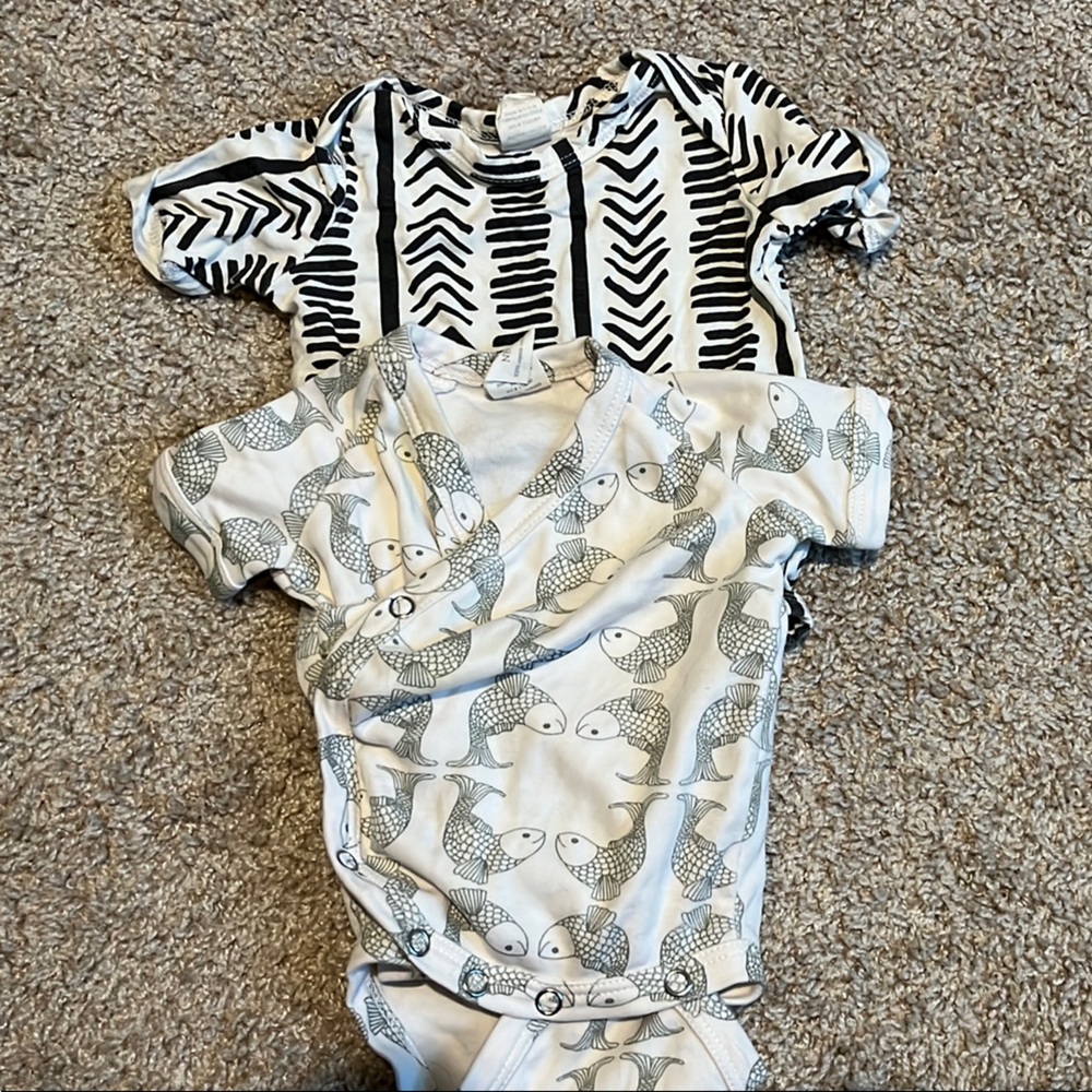 Baby Bodysuits with Fish and Chevron Patterns